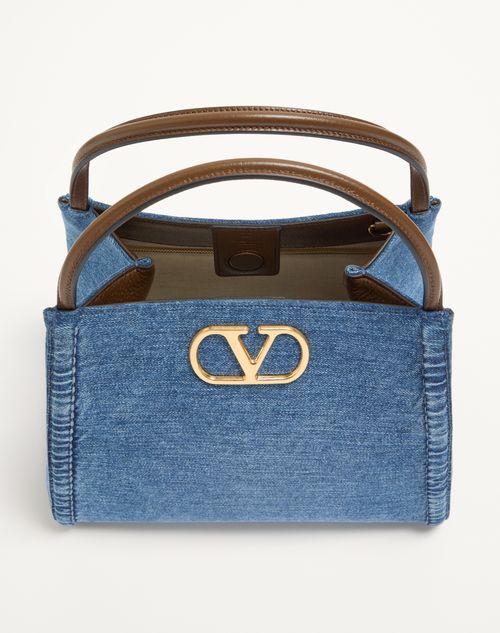 Valentino Garavani - Valentino Garavani Alltime Medium Handbag In Denim With Embroidered Strap - Denim - Woman - Top Handle Bags